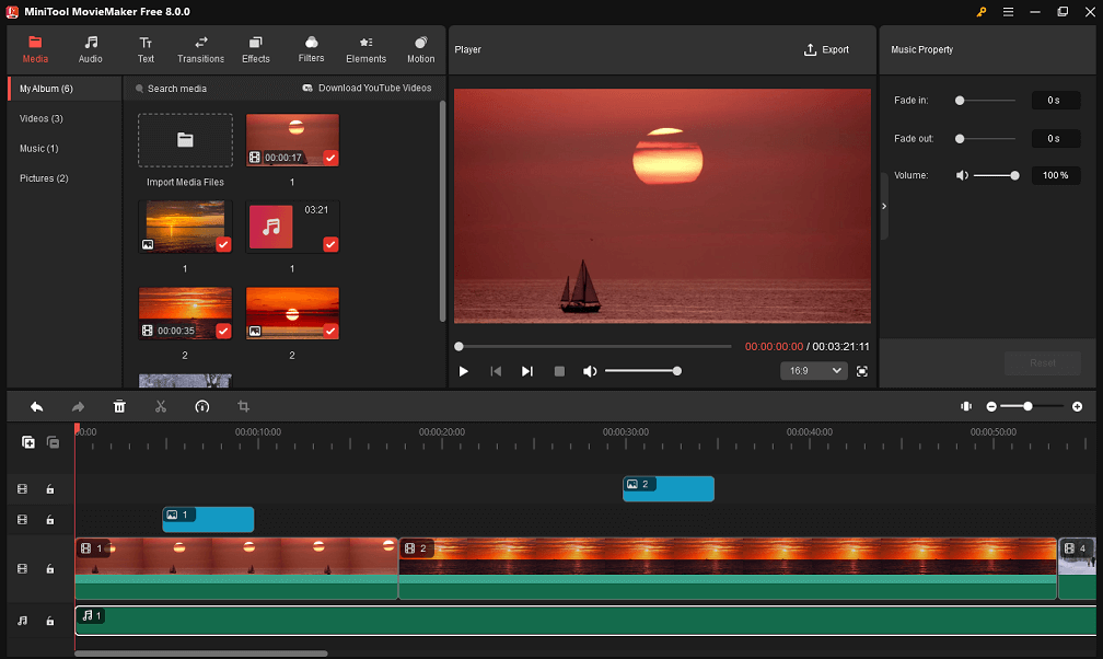 Drag and drop media files to the storyboard in MiniTool MovieMaker