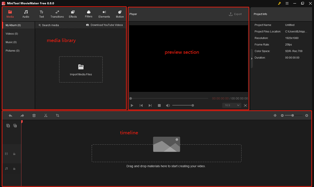 Main UI of MiniTool MovieMaker