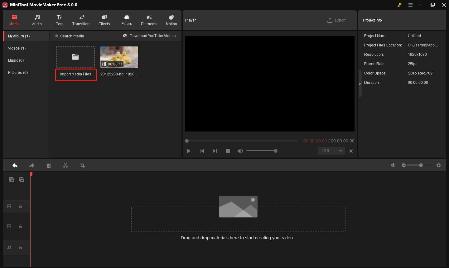 Import video in MiniTool MovieMaker