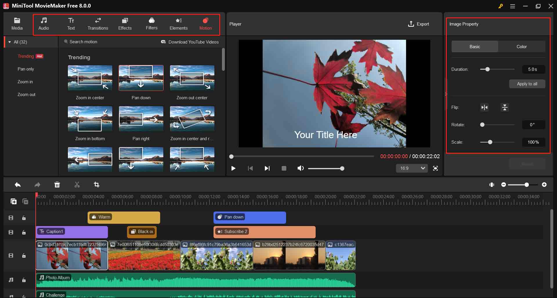 Edit your media files in MiniTool MovieMaker