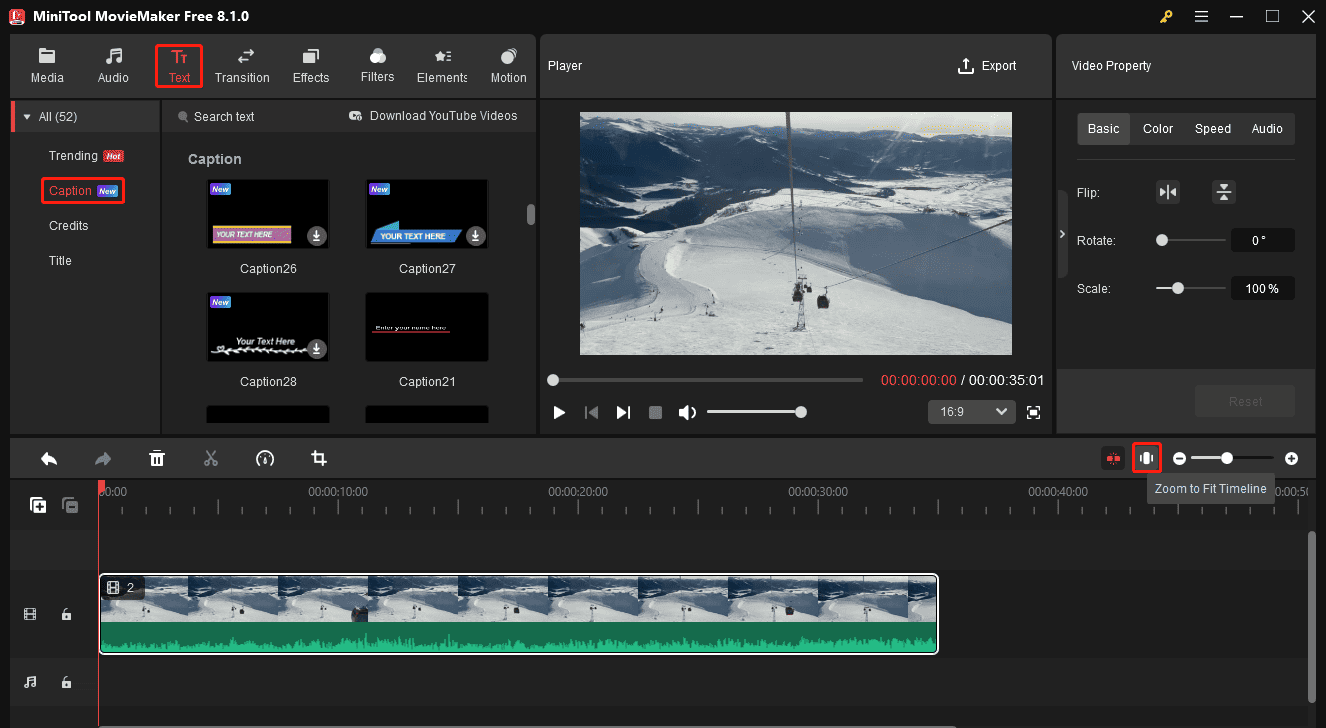 Select Caption to add subtitles in MiniTool MovieMaker