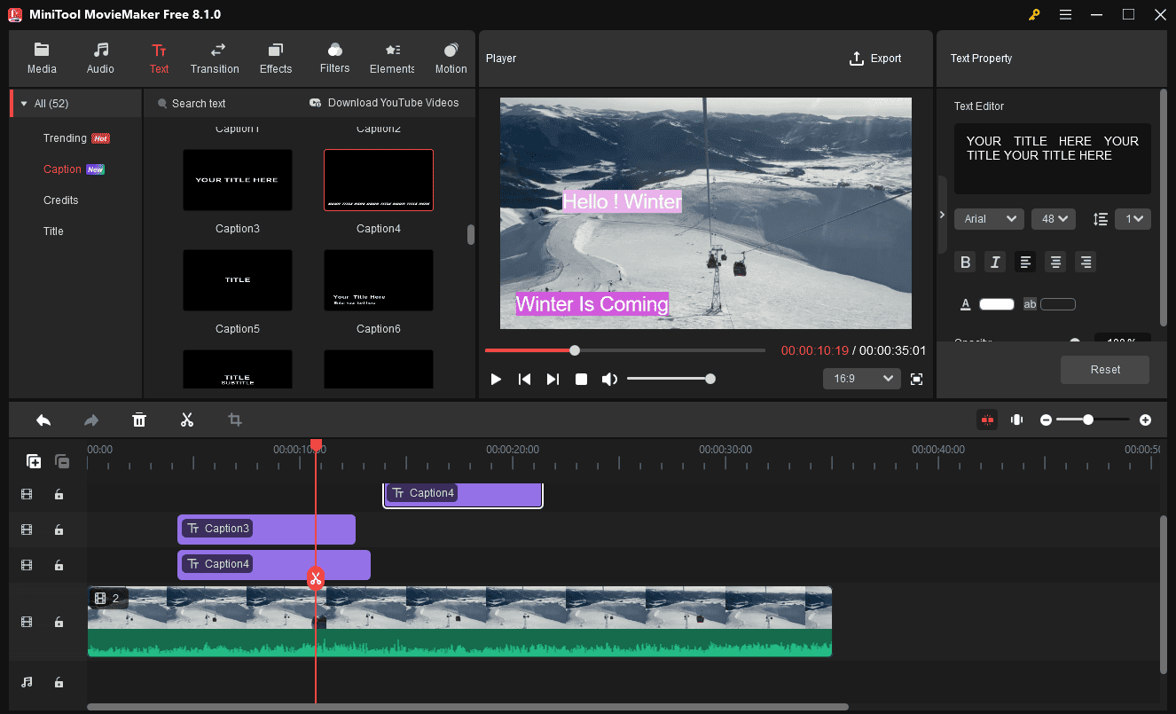 Add and edit subtitles in MiniTool MovieMaker