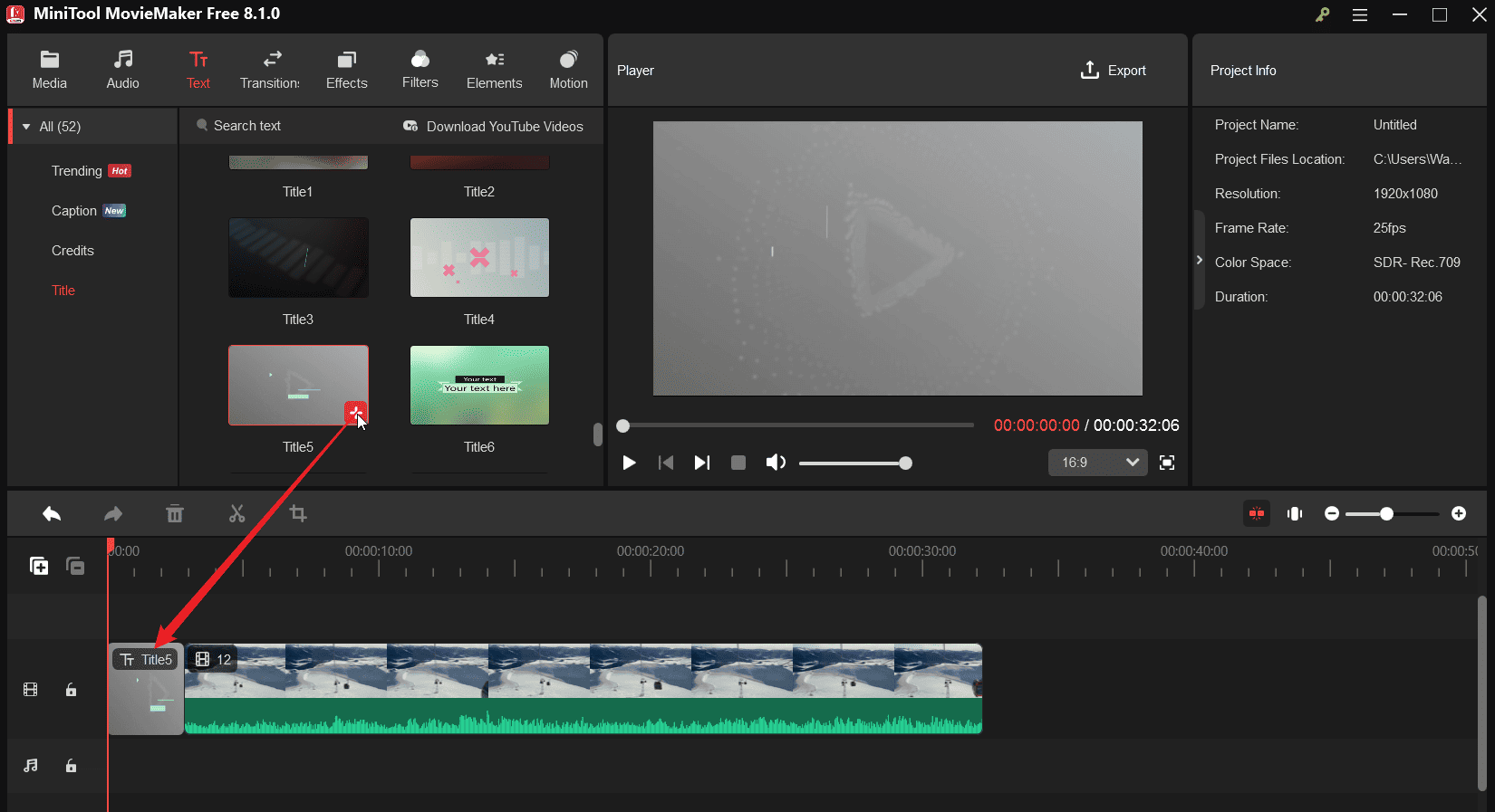 Add a title card to the video in MiniTool MovieMaker