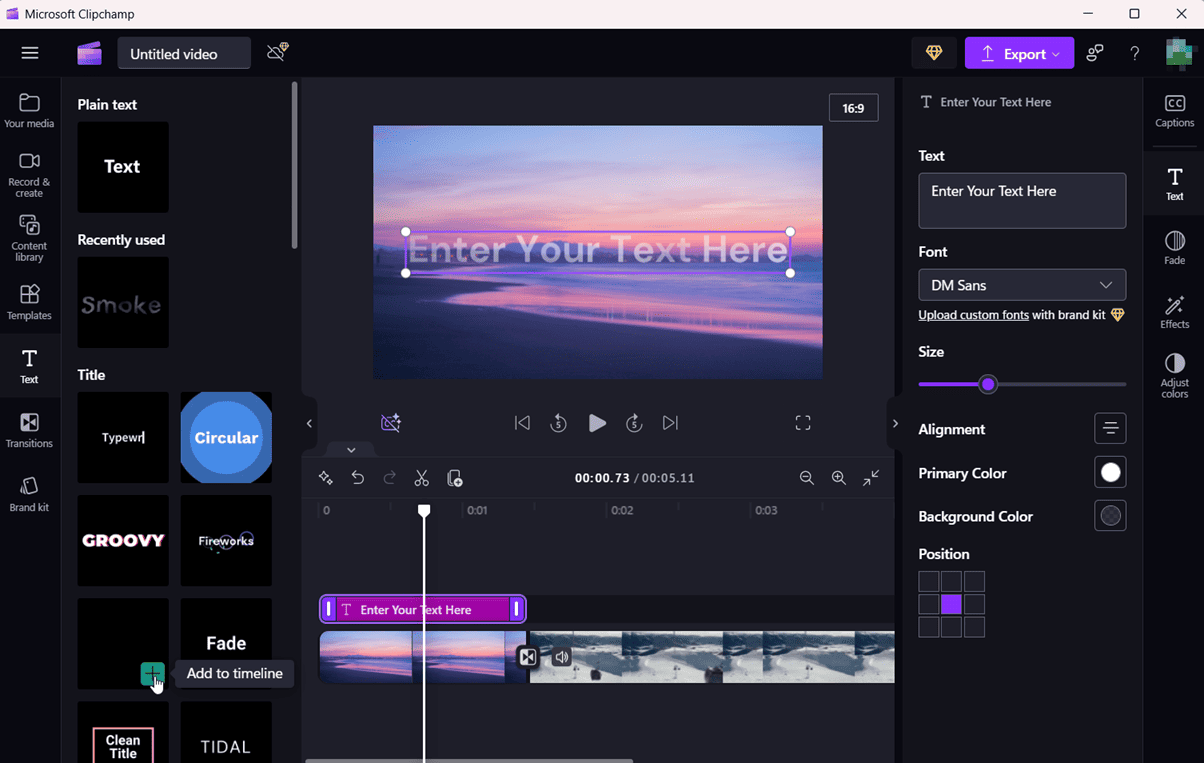 Create a title card to video in Clipchamp