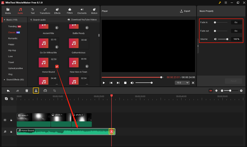 Add and edit the soundtrack in MiniTool MovieMaker