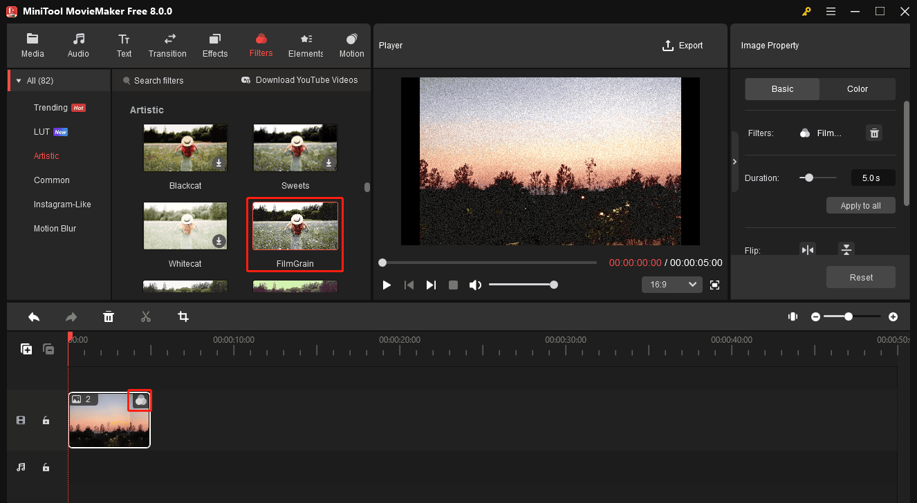 Add grain to the entire picture in MiniTool MovieMaker