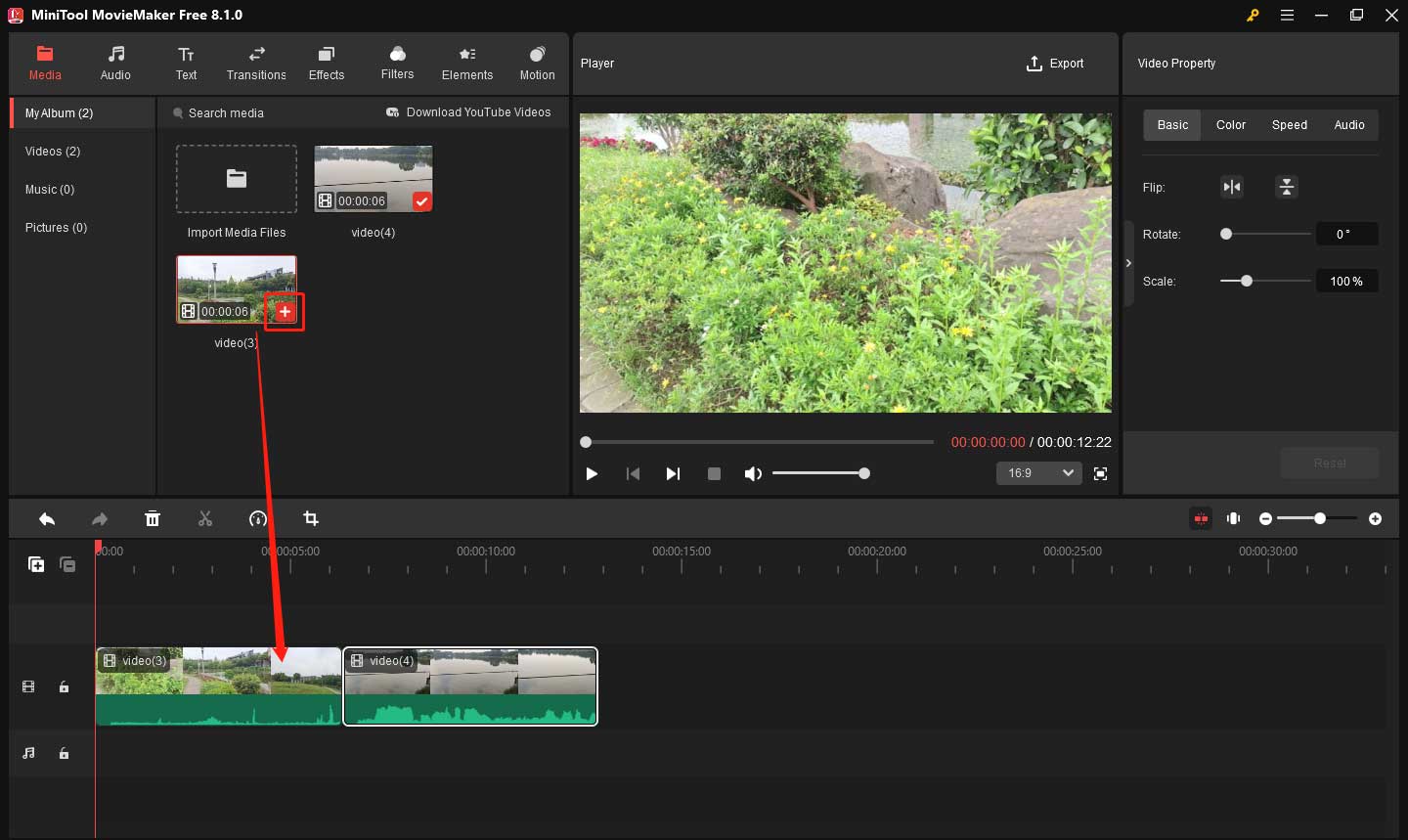 Add your video to the timeline in MiniTool MovieMaker