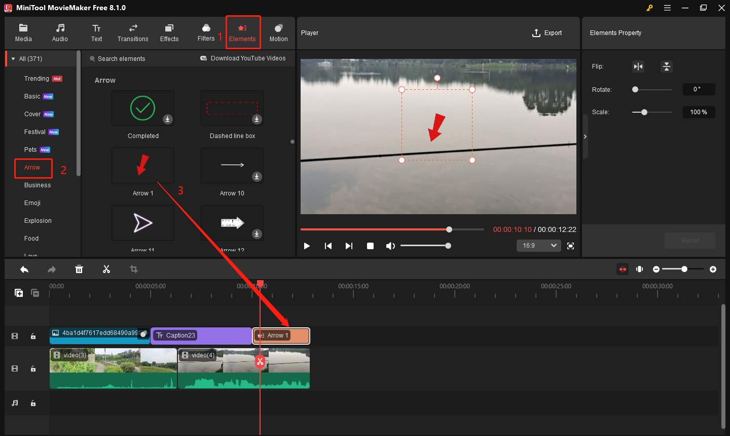 Add arrow and edit it in MiniTool MovieMaker