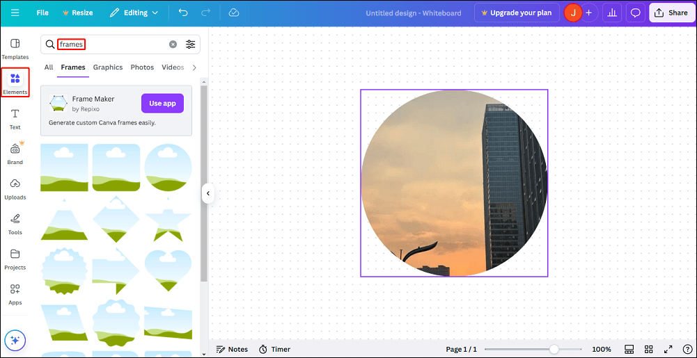 Use a frame to change the shape of an image in Canva