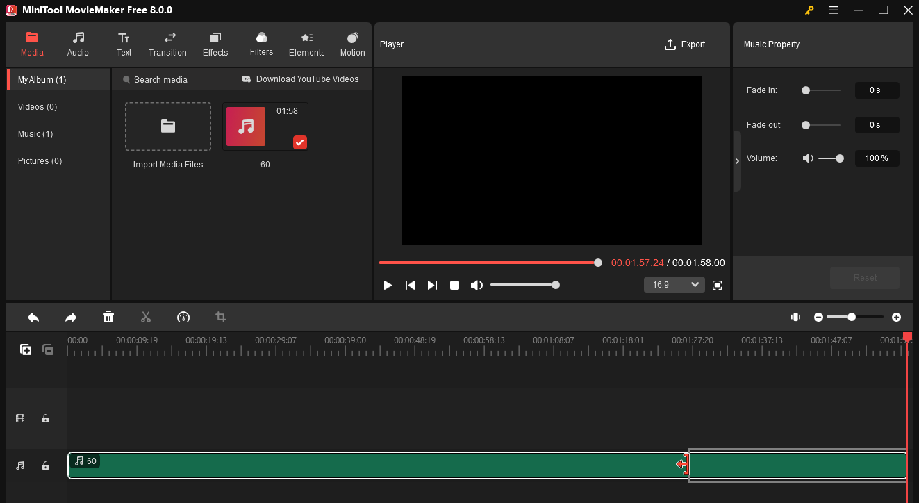 Trim audio to reduce the file size in MiniTool MovieMaker