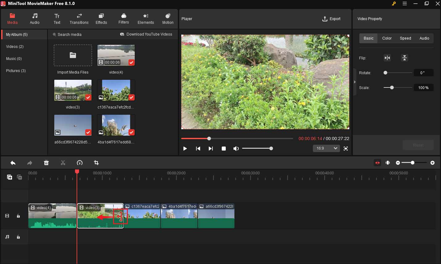 Trim the video to remove unwanted parts in MiniTool MovieMaker