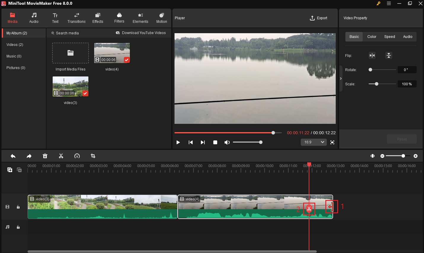 Trim the video clip to delete unwanted parts in MiniTool MovieMaker