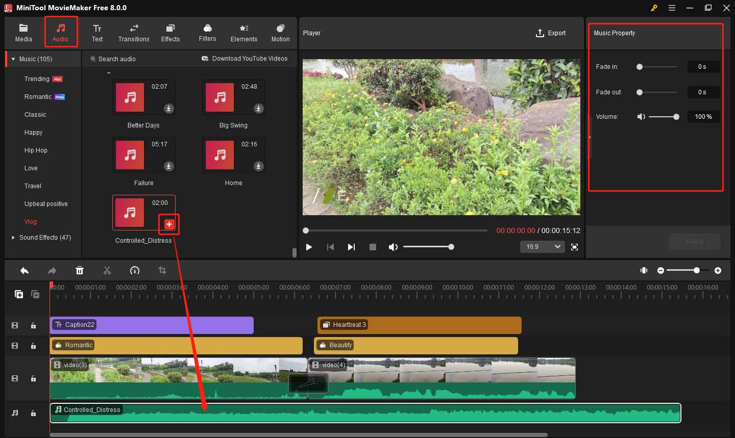 Add background music to video in MiniTool MovieMaker