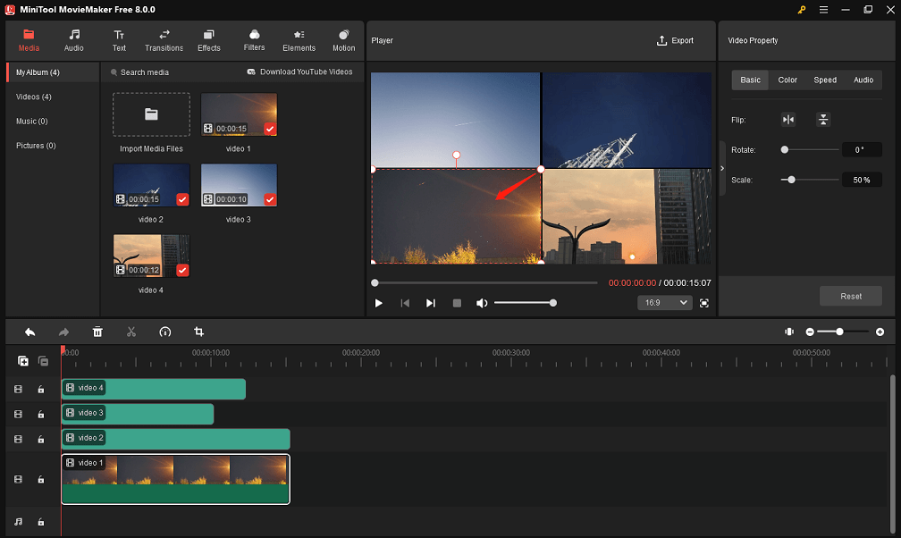 Put 4 videos in one frame with MiniTool MovieMaker