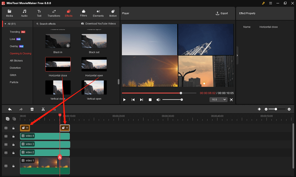 Overlay effects on videos in MiniTool MovieMaker