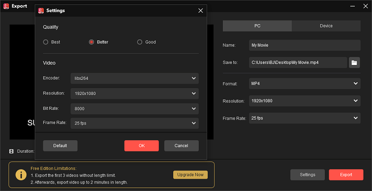 Export the project from MiniTool MovieMaker