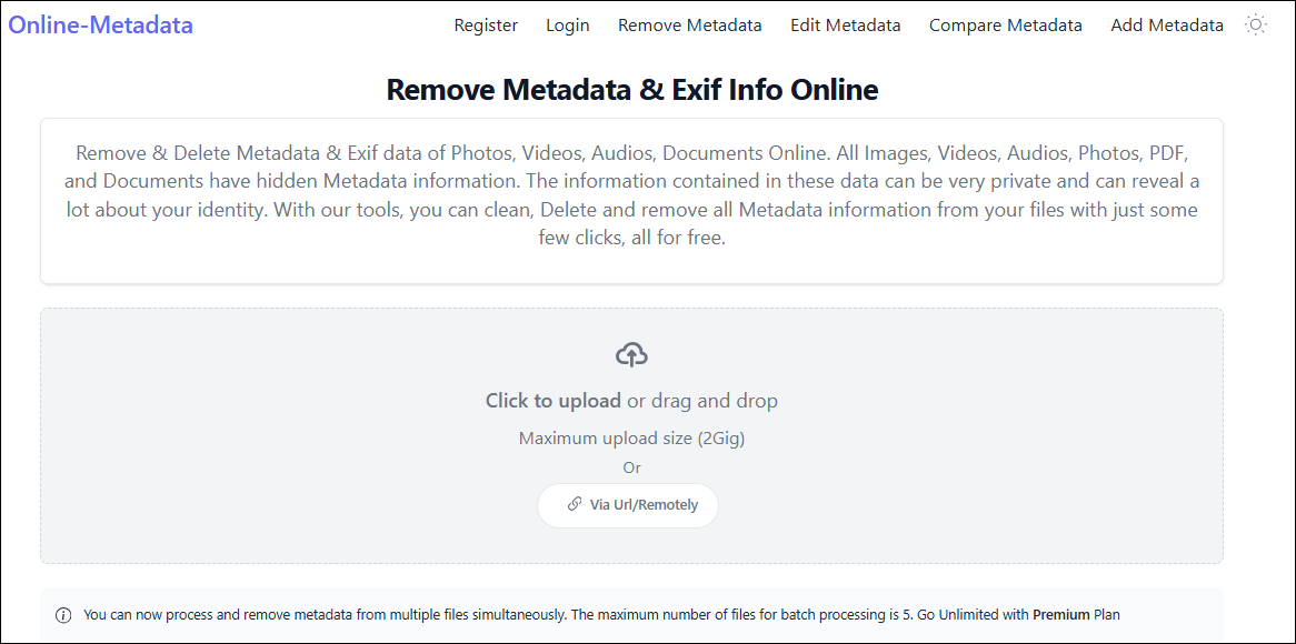 The interface of Online Metadata