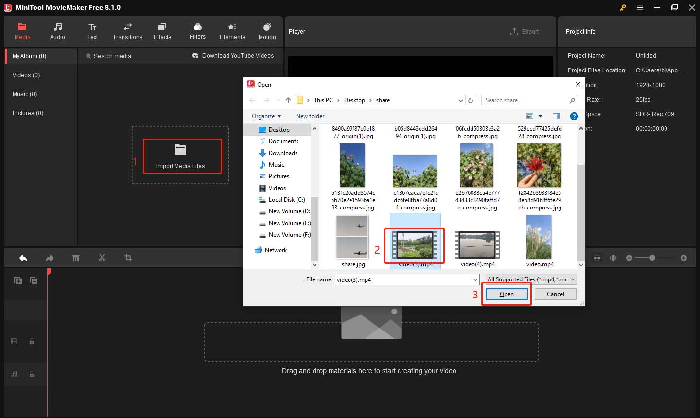 Import your video from your computer in MiniTool MovieMaker