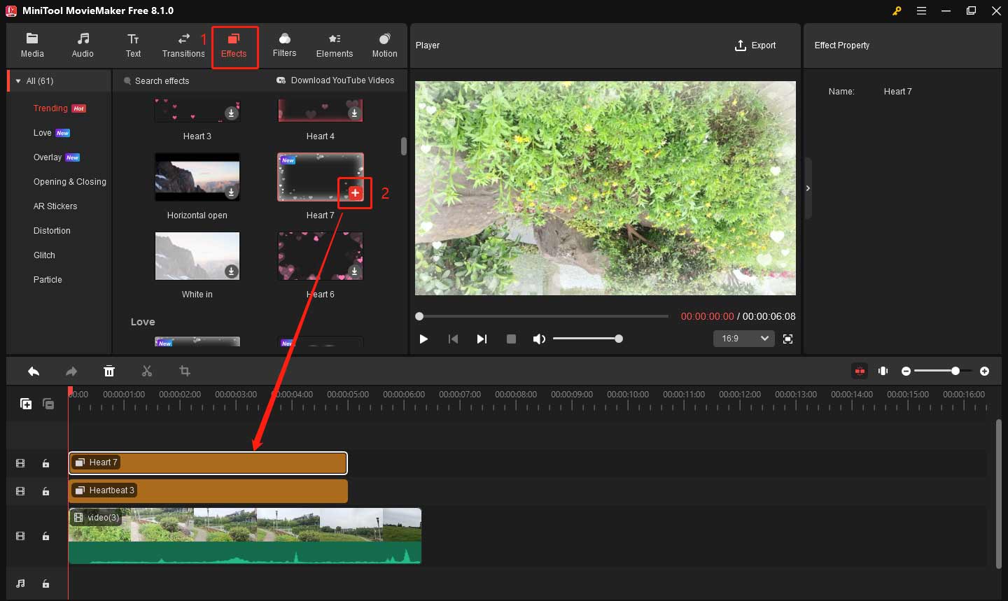 Add effects to the video in MiniTool MovieMaker