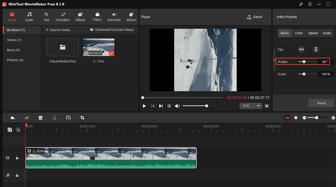 Rotate video 90 degrees in MiniTool MovieMaker