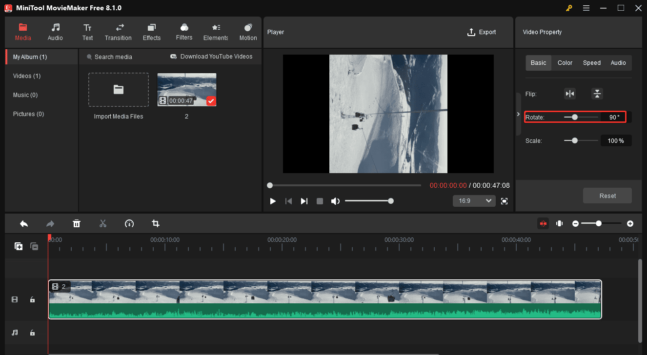 Rotate WebM video in MiniTool MovieMaker