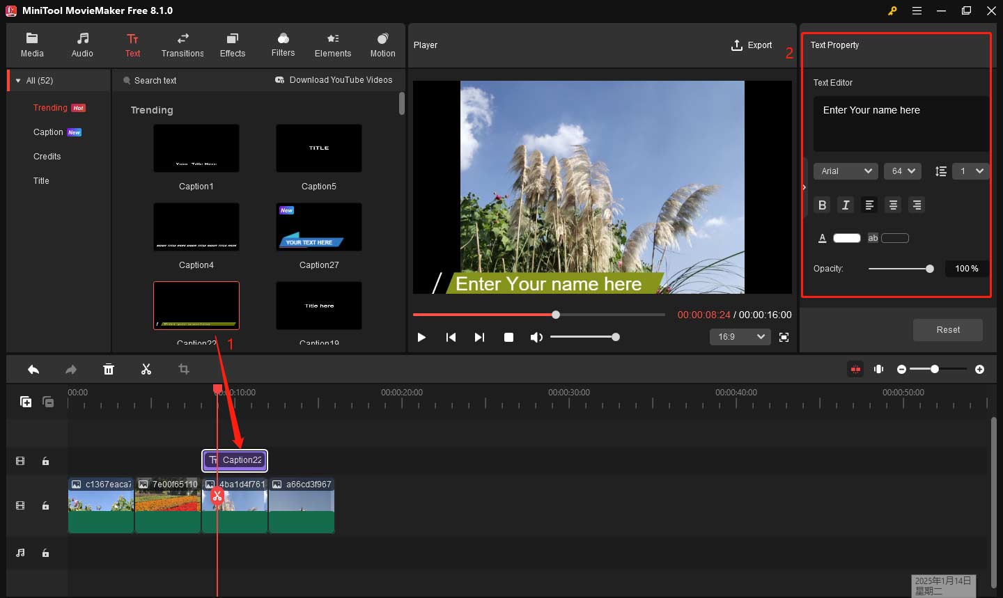 Add text to your image in MiniTool MovieMaker