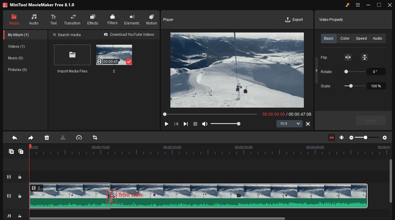 Trim a video in MiniTool MovieMaker