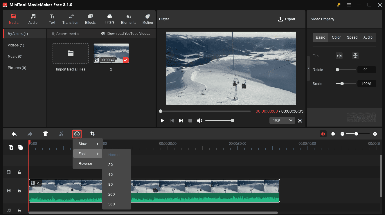 Speed up a video in MiniTool MovieMaker