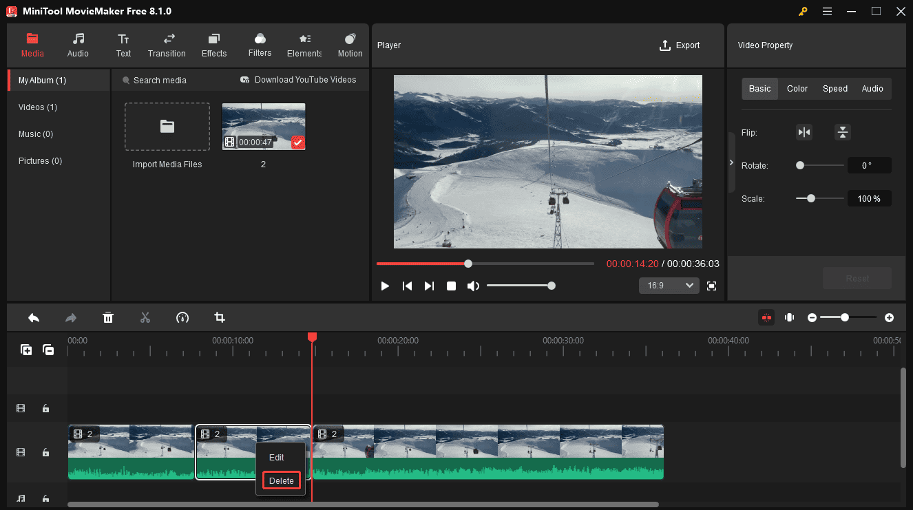 Delete the middle part of the video in MiniTool MovieMaker