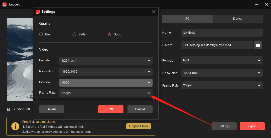 Export video from MiniTool MovieMaker