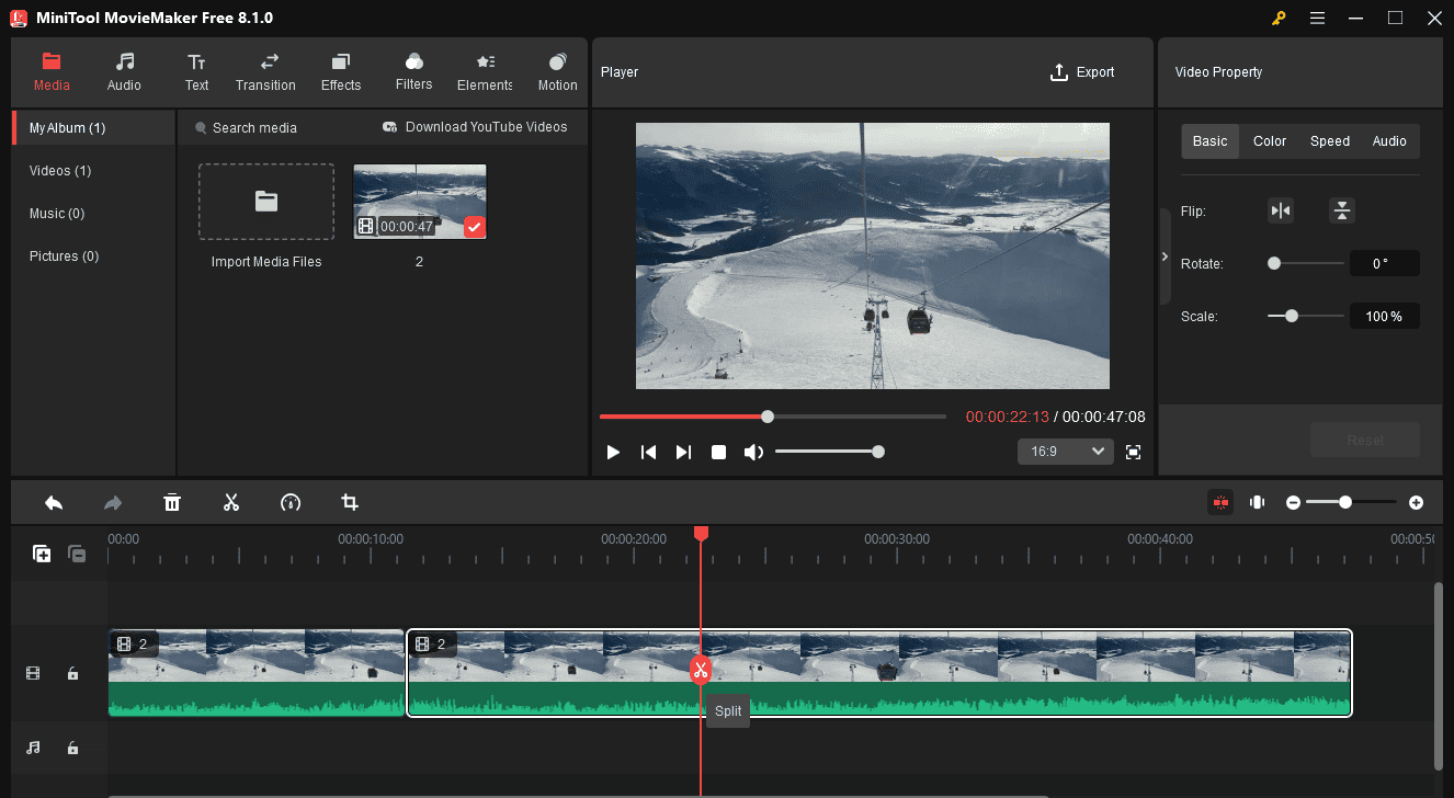 Split a video in MiniTool MovieMaker