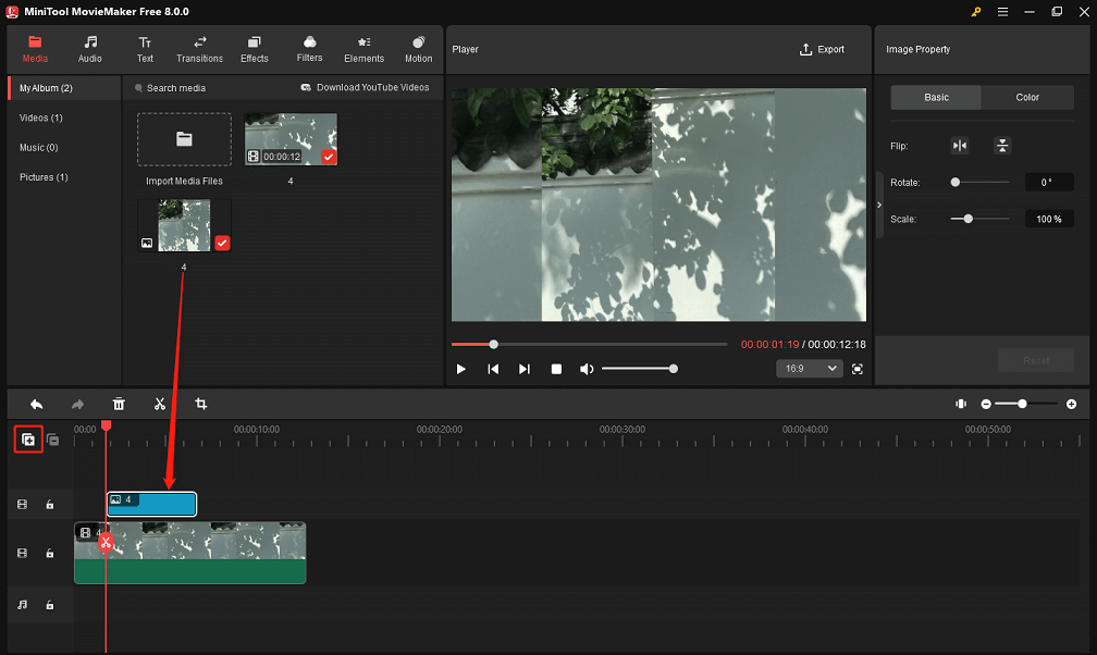 Place one video or image over another video in MiniTool MovieMaker