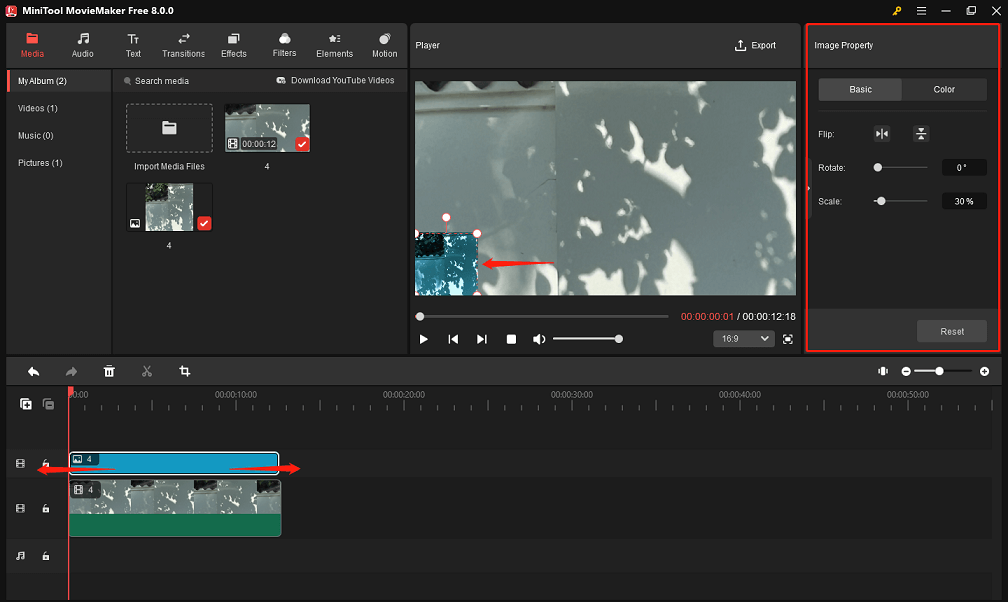 Edit the video overlay or image one in MiniTool MovieMaker