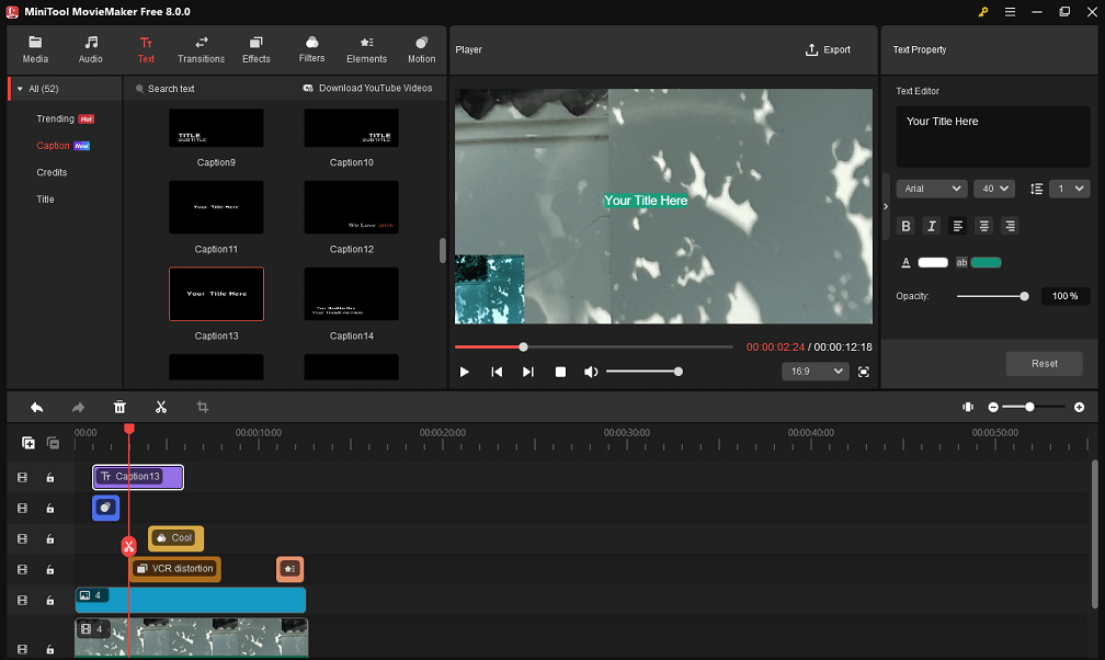 Add and edit text overlay for video in MiniTool MovieMaker