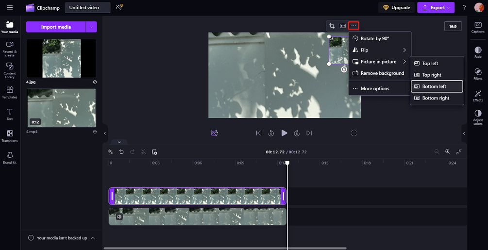 Make a video overlay in Clipchamp