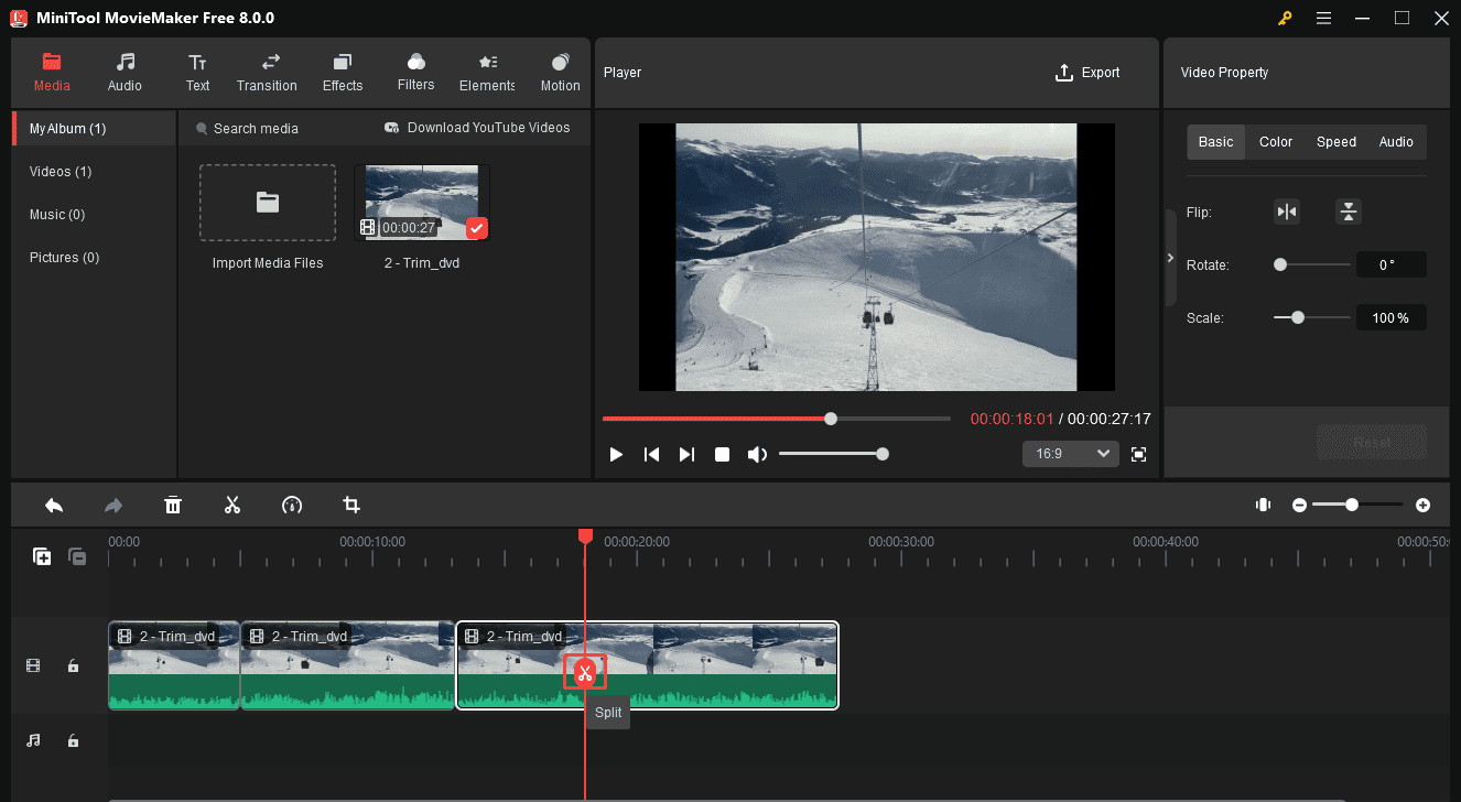 Cut a VOB video in MiniTool MovieMaker