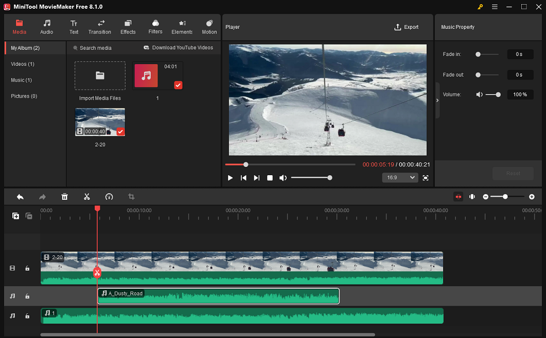 Layer two audio tracks in MiniTool MovieMaker