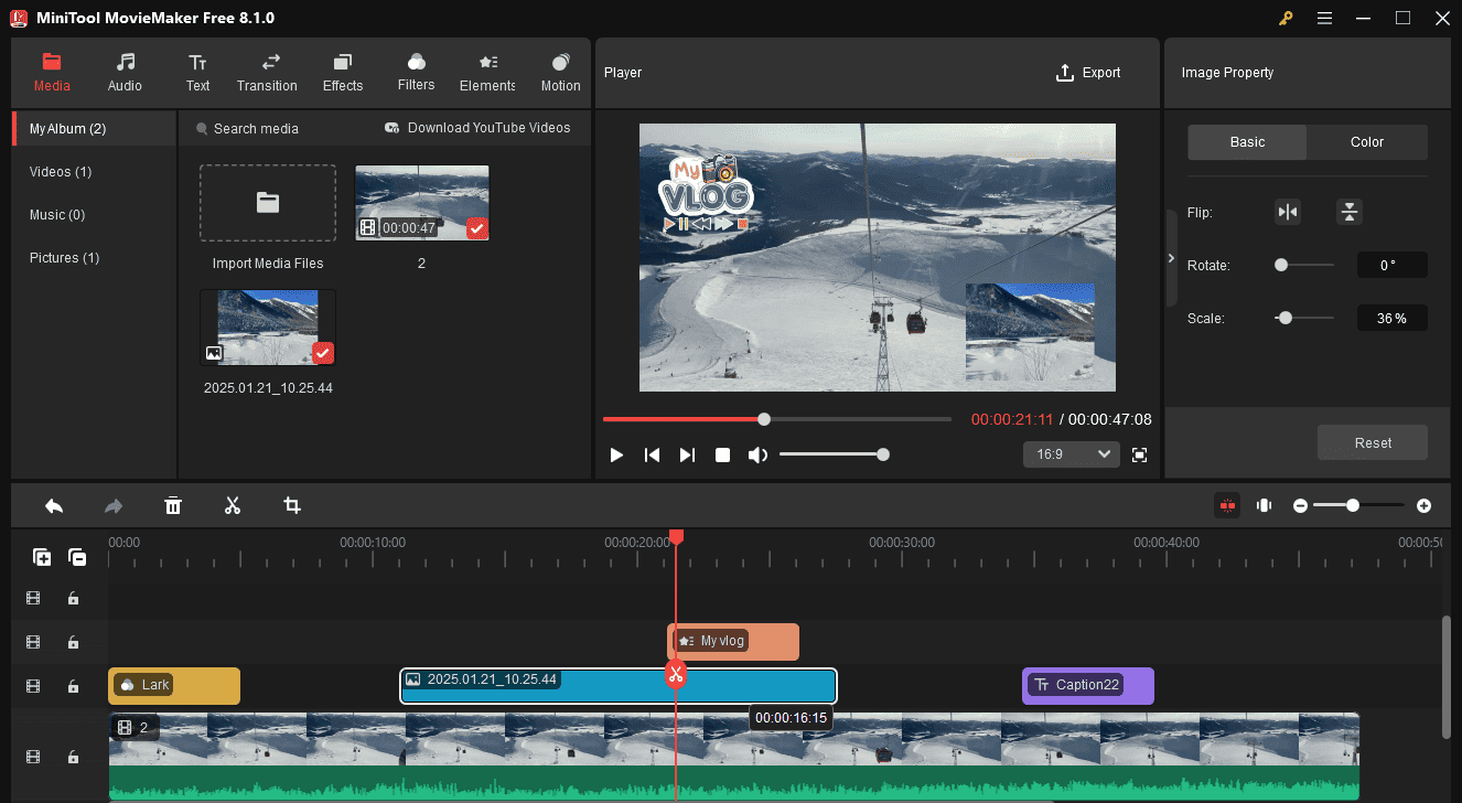 Add image to video in MiniTool MovieMaker