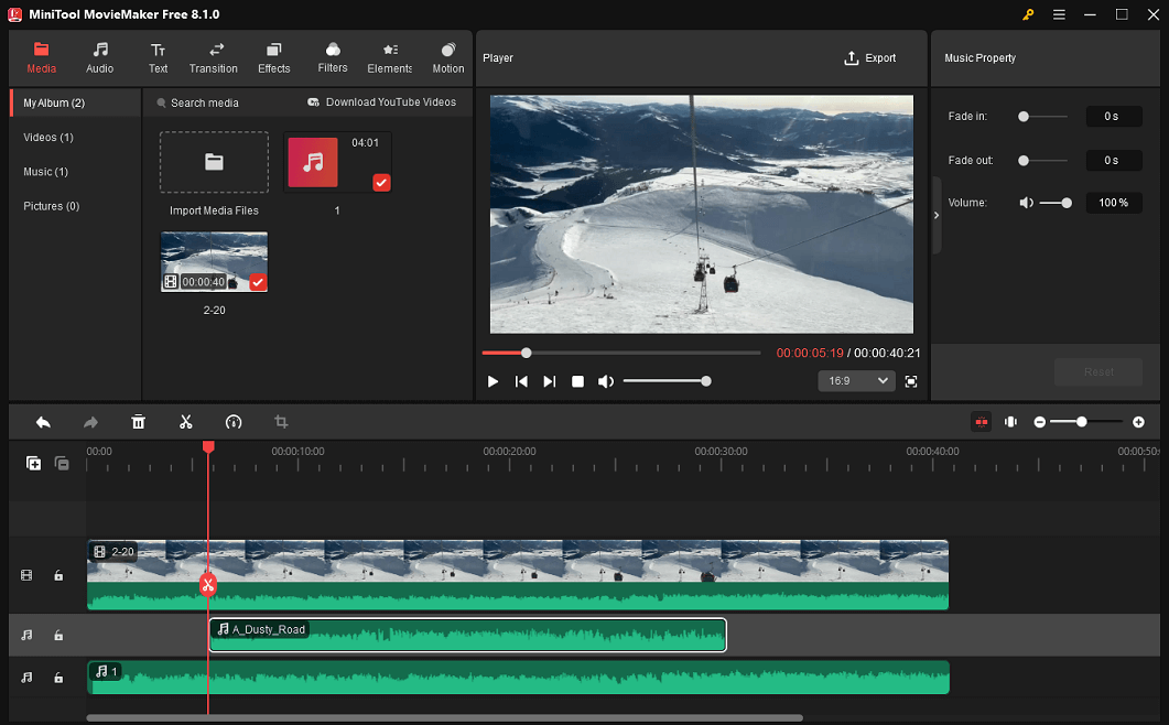 Zwei Audiospuren in MiniTool MovieMaker überlagern