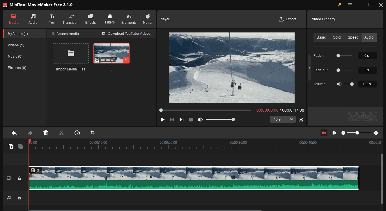 Click the plus icon to add the video to the timeline in MiniTool MovieMaker