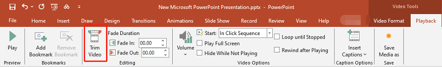 Choisissez l'option Découper la vidéo dans PowerPoint