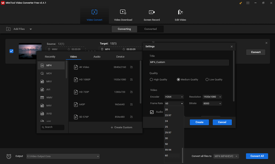 Créer un format personnalisé dans MiniTool Video Converter