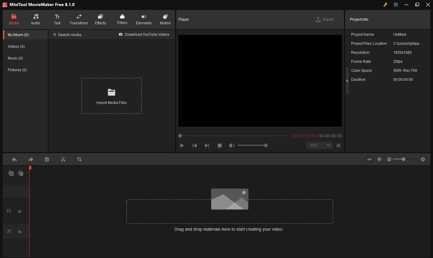 Interface de MiniTool MovieMaker