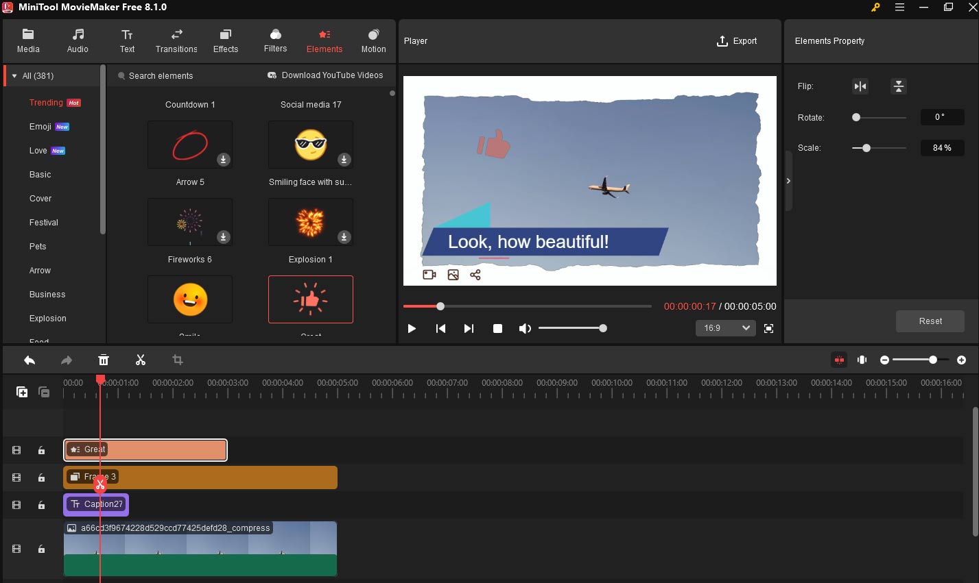 Design the sticker in MiniTool MovieMaker