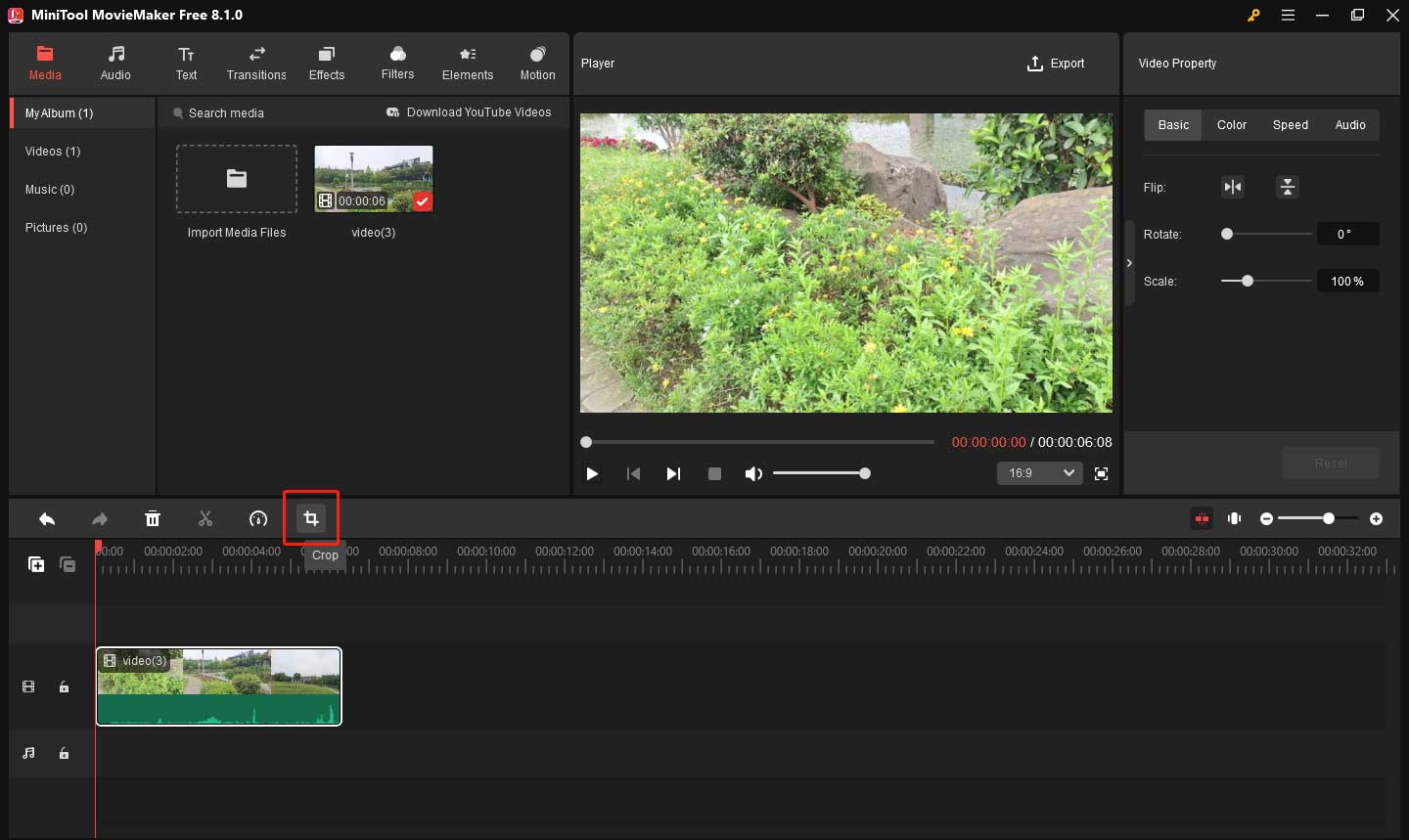 Enable the crop function in MiniTool MovieMaker