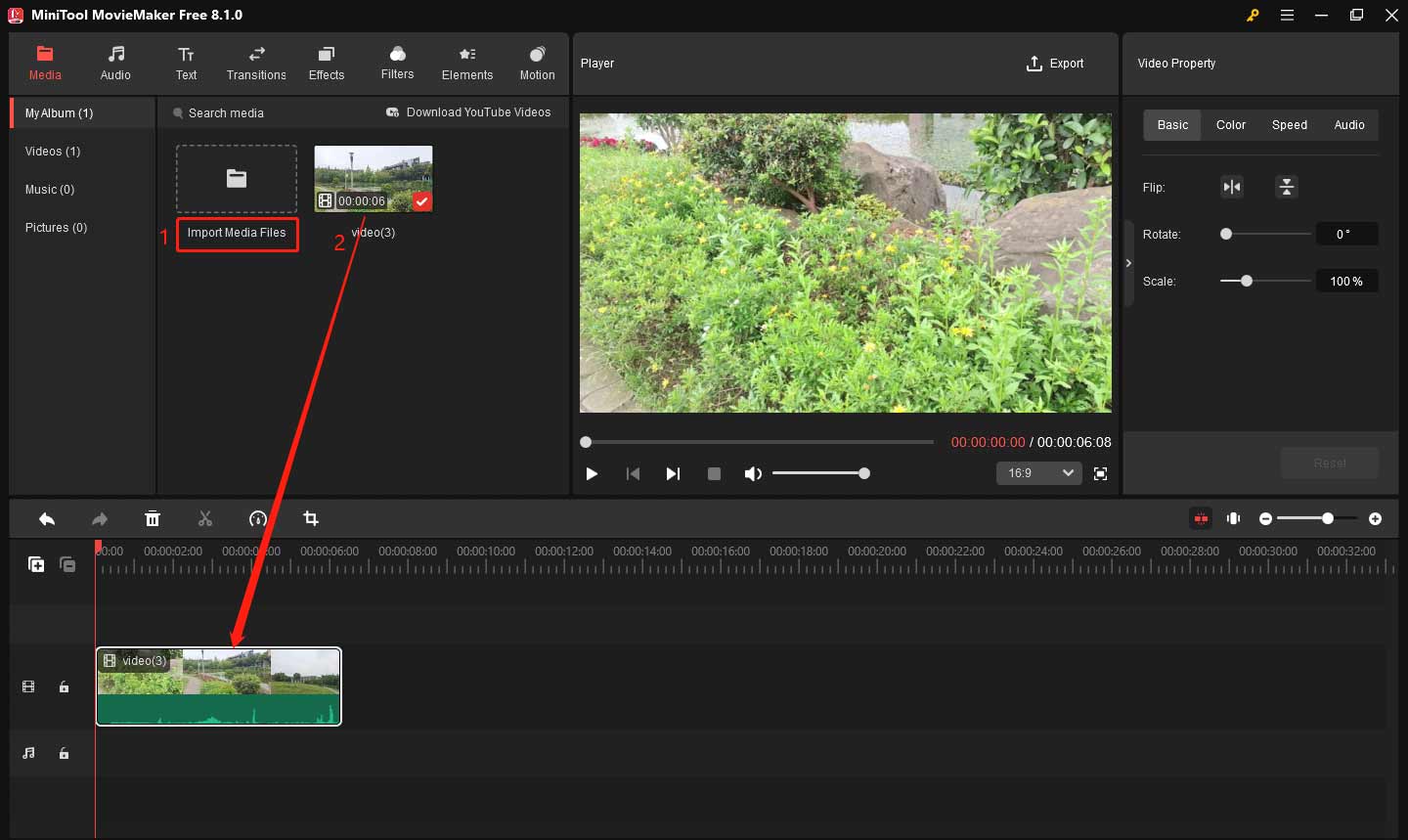 Import the video to timeline in MiniTool MovieMaker