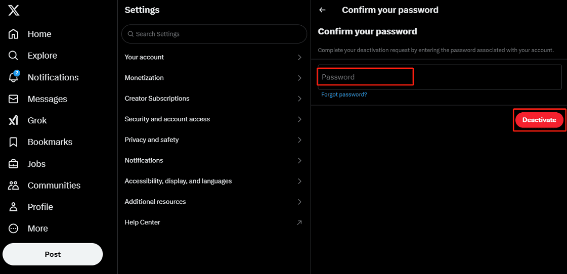Enter your password and click Deactivate