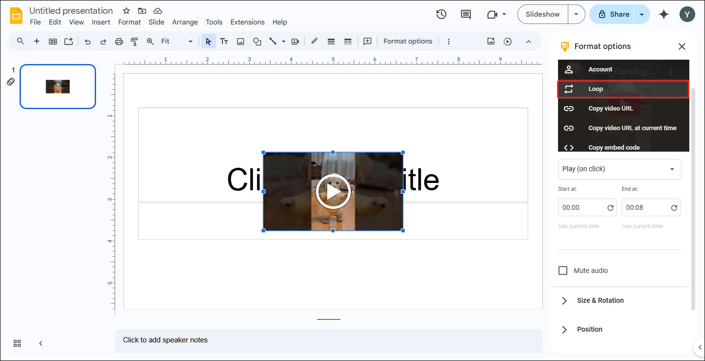 Loop the video in Google Slides