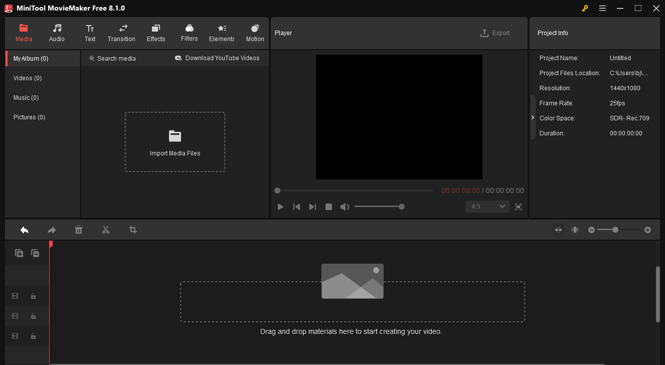 Click Import Media Files to open the video into MiniTool MovieMaker