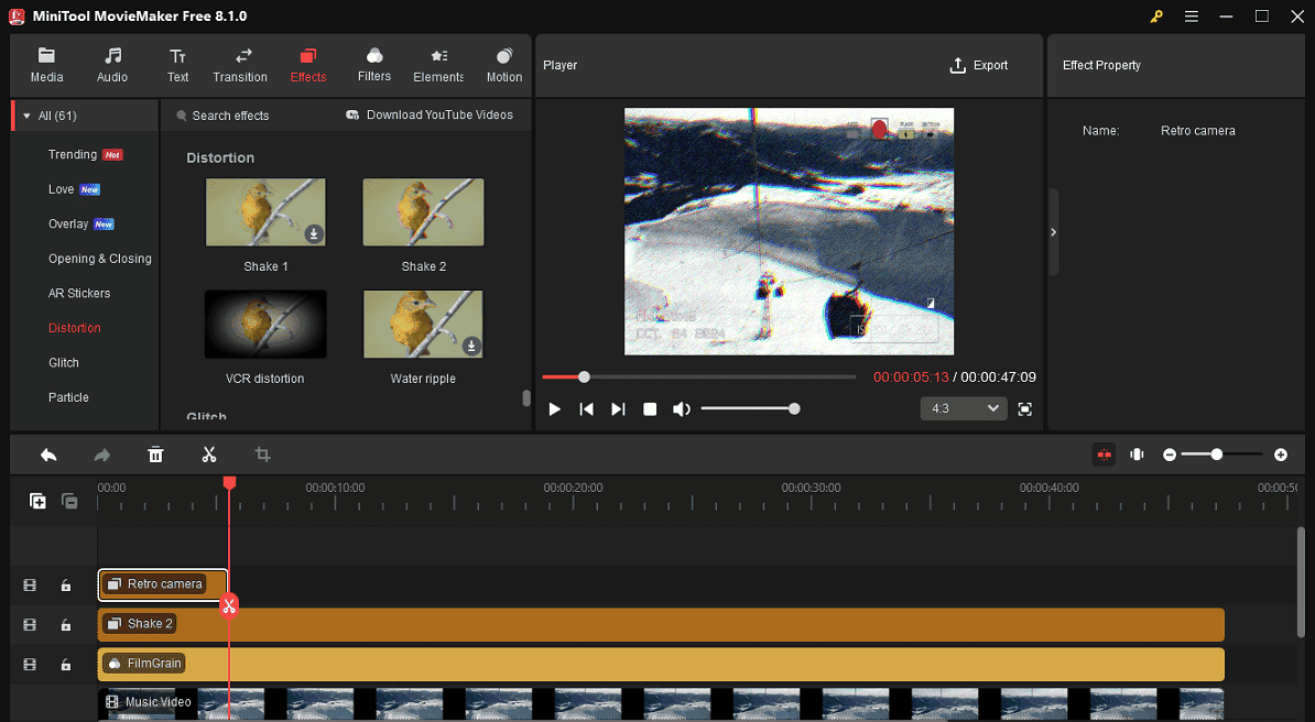 Add VHS effects to the video with MiniTool MovieMaker